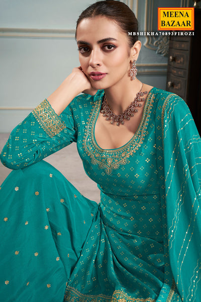 Firozi Chinon Zari Sequin Embroidered Suit