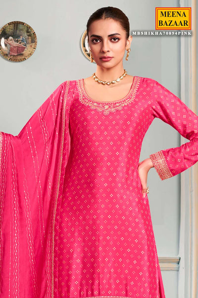 Pink Chinon Zari Sequin Embroidered Suit