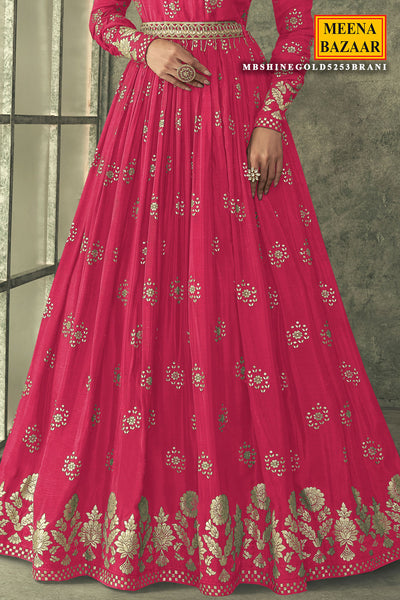 Rani Viscose Silk Anarkali Gown With Dupatta