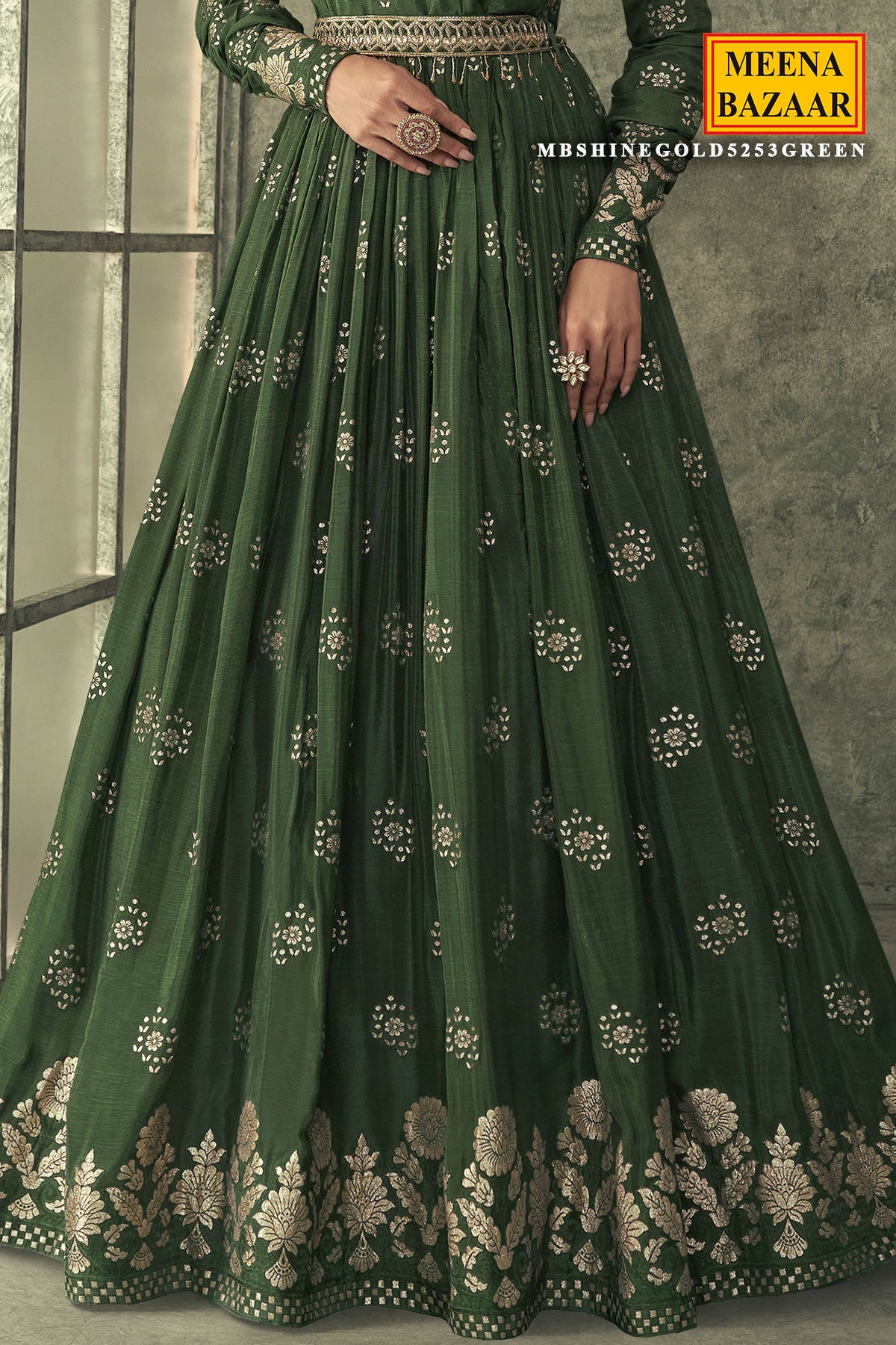 Green Viscose Silk Anarkali Gown With Dupatta