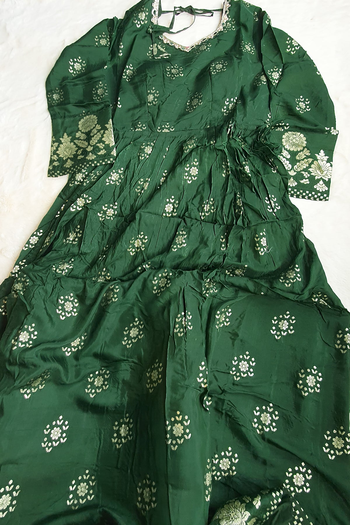 Green Viscose Silk Anarkali Gown With Dupatta