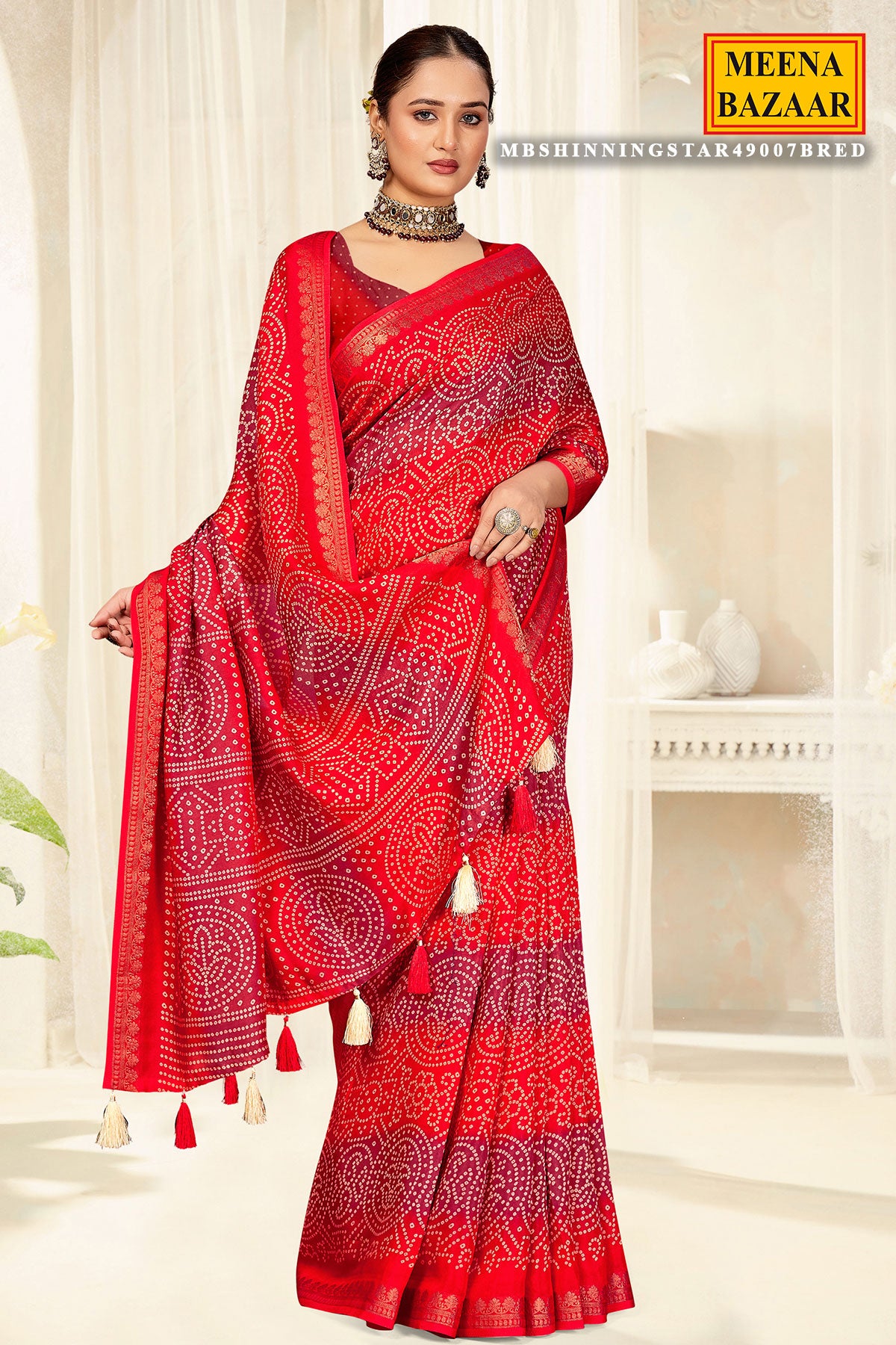 Red Silk Printed Saree Elegant Traditional & Party Wear