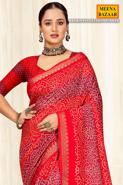 Red Silk Printed Saree Elegant Traditional & Party Wear