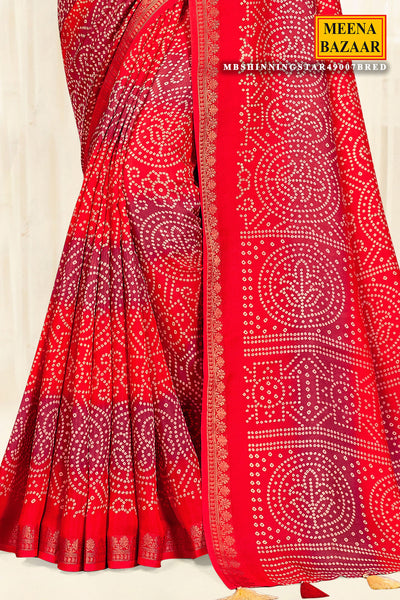 Red Silk Printed Saree Elegant Traditional & Party Wear