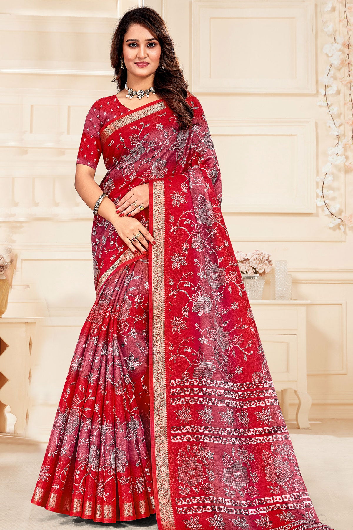 Rani Printed Silk Blend Saree
