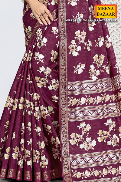 Wine Jacquard silk saree