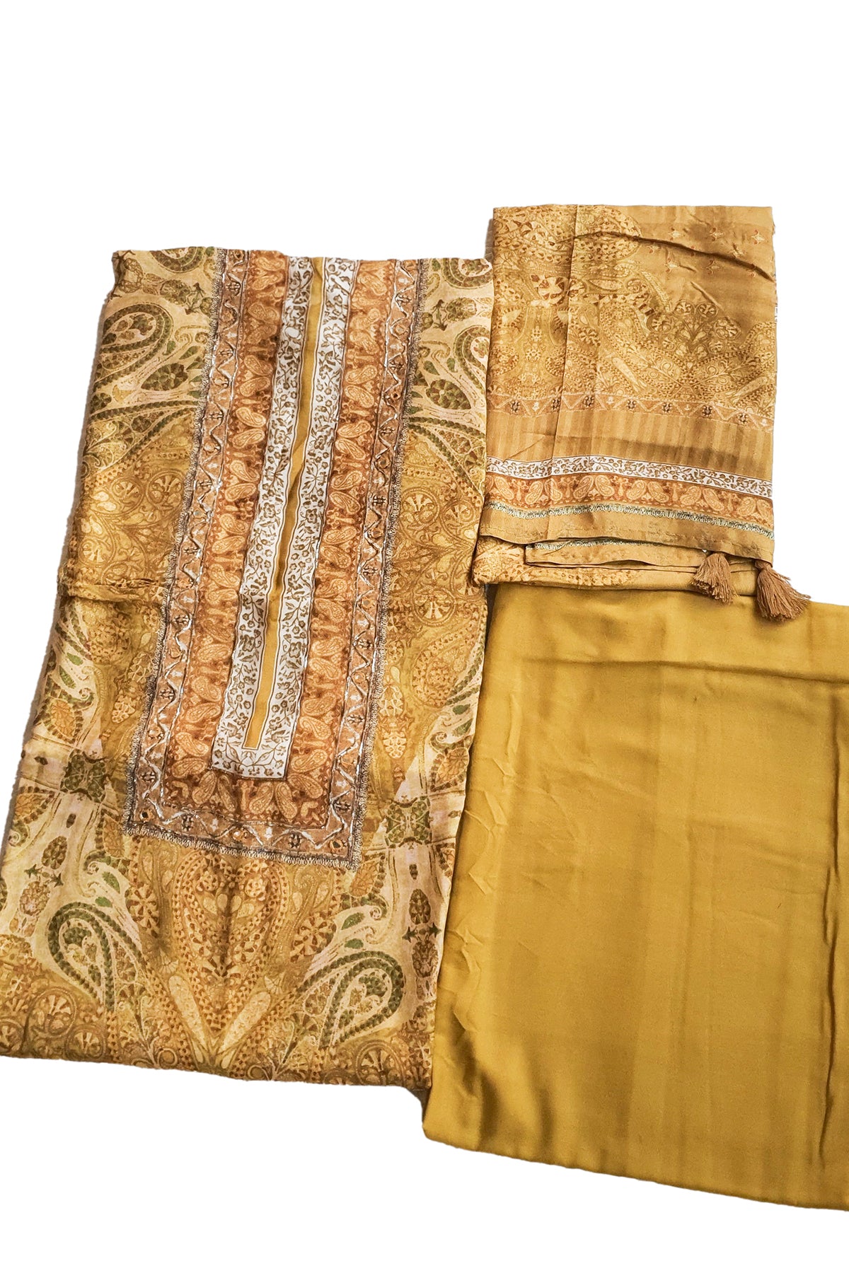Mustard Muslin Printed Unstitched Suit