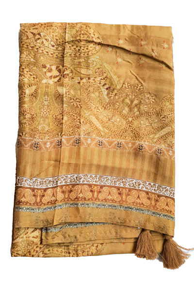 Mustard Muslin Printed Unstitched Suit