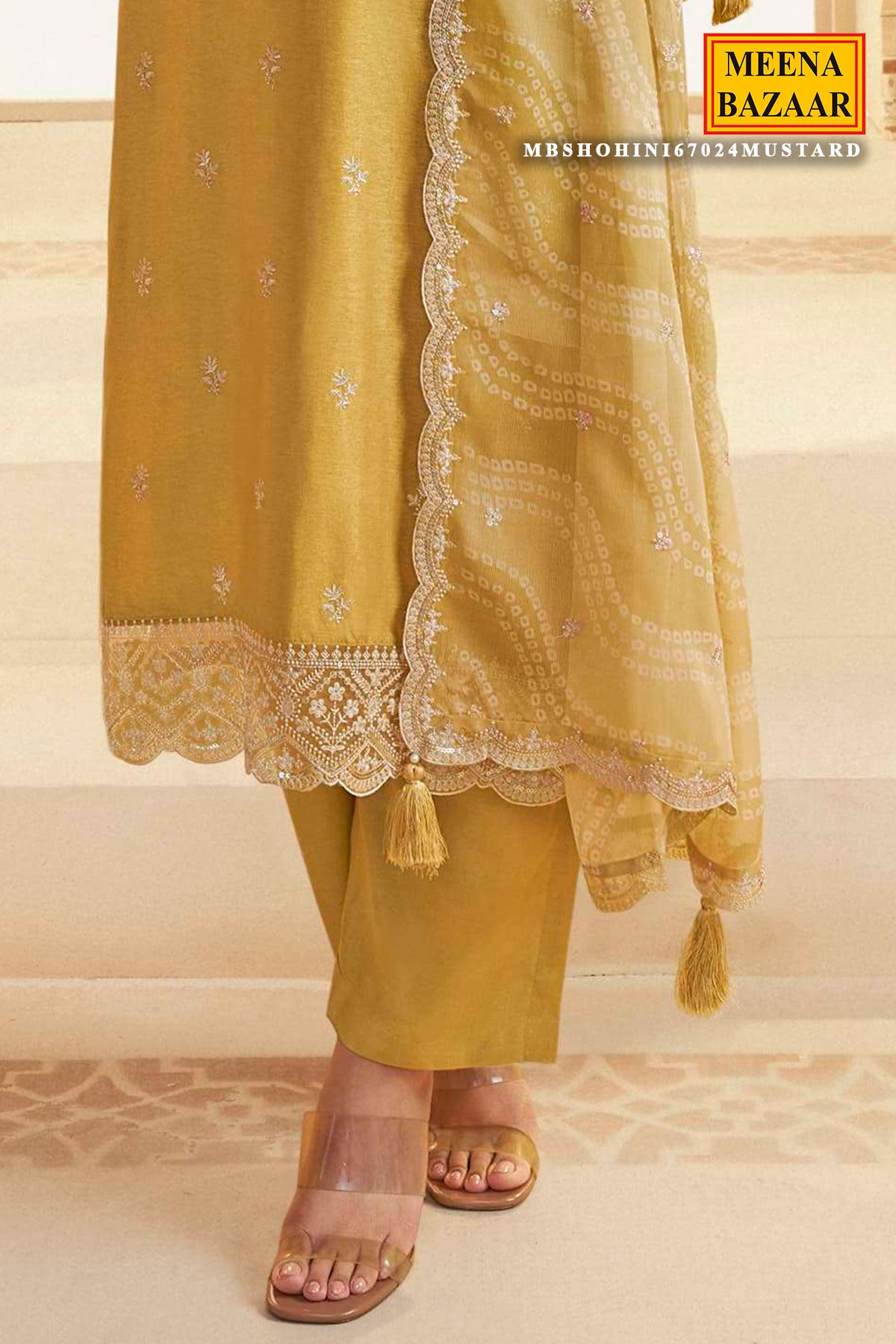 Mustard Dola Silk Embroidered Suit Set