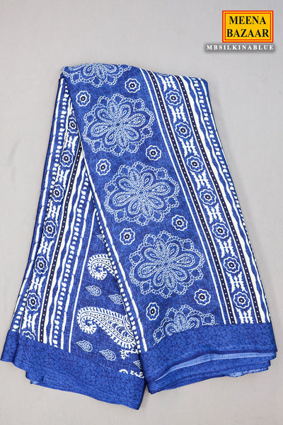 Blue Crepe Printed Saree