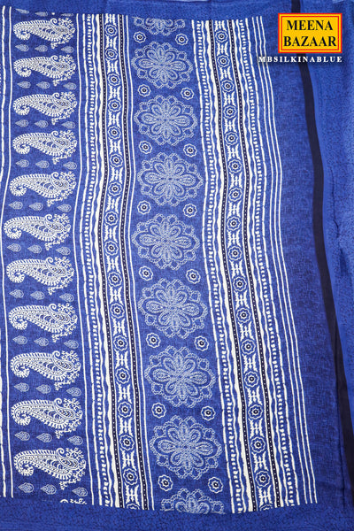 Blue Crepe Printed Saree