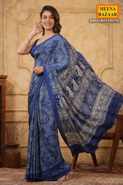 Blue Crepe Printed Saree