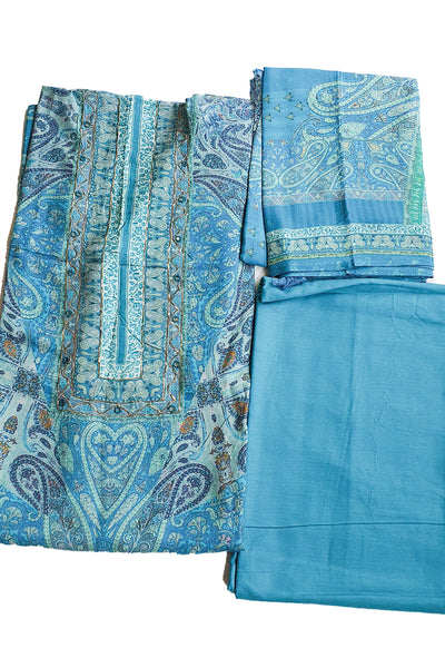 Firozi Muslin Printed Unstitched Suit