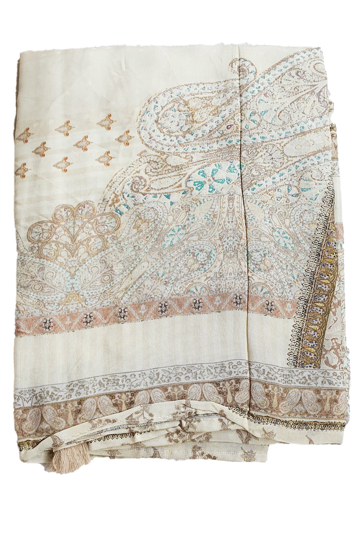 Cream Muslin Printed Unstitched Suit