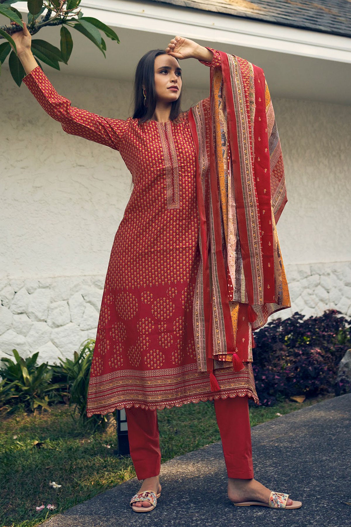 Maroon Muslin Floral Printed Unstitched Suit Set