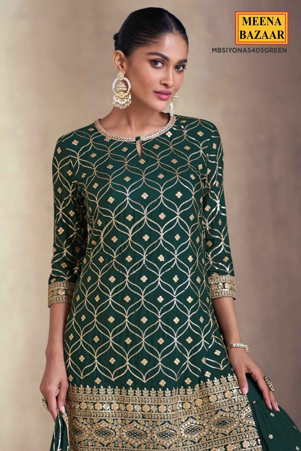 Green Georgette Embroidered Sharara Suit