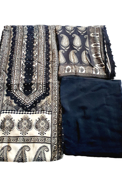 Black Glace Cotton Printed Suit Set