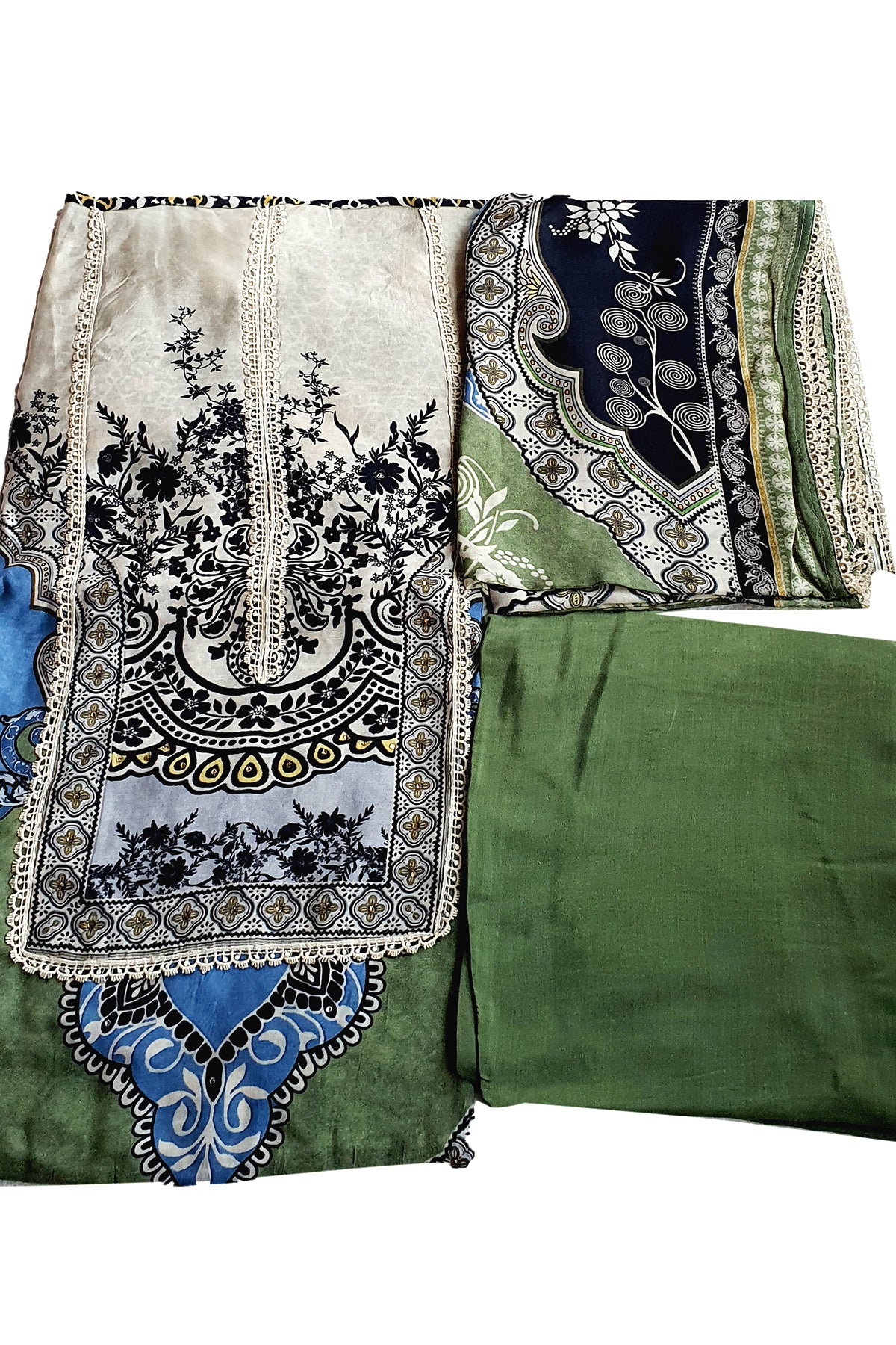 Green Muslin Printed Swarovski Embellished Suit