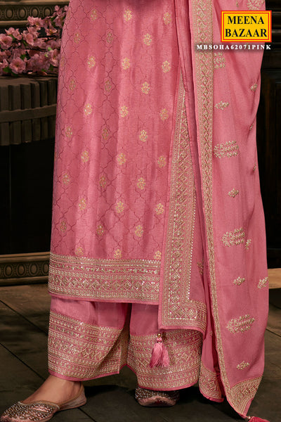 Pink Modal Silk Zari and Threadwork Woven Suit Set