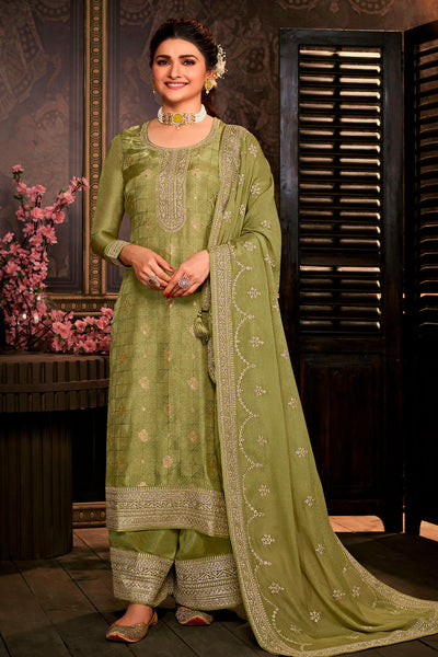 Mehandi Modal Silk Zari and Threadwork Woven Suit Set