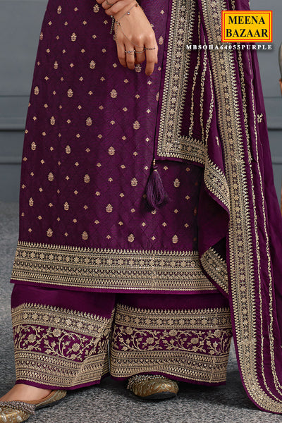 Purple Blended Silk Zari Woven Suit Set