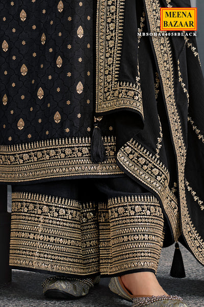 Black Blended Silk Zari Woven Suit Set