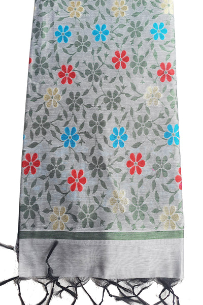 Grey Organza Silk Floral Printed Saree