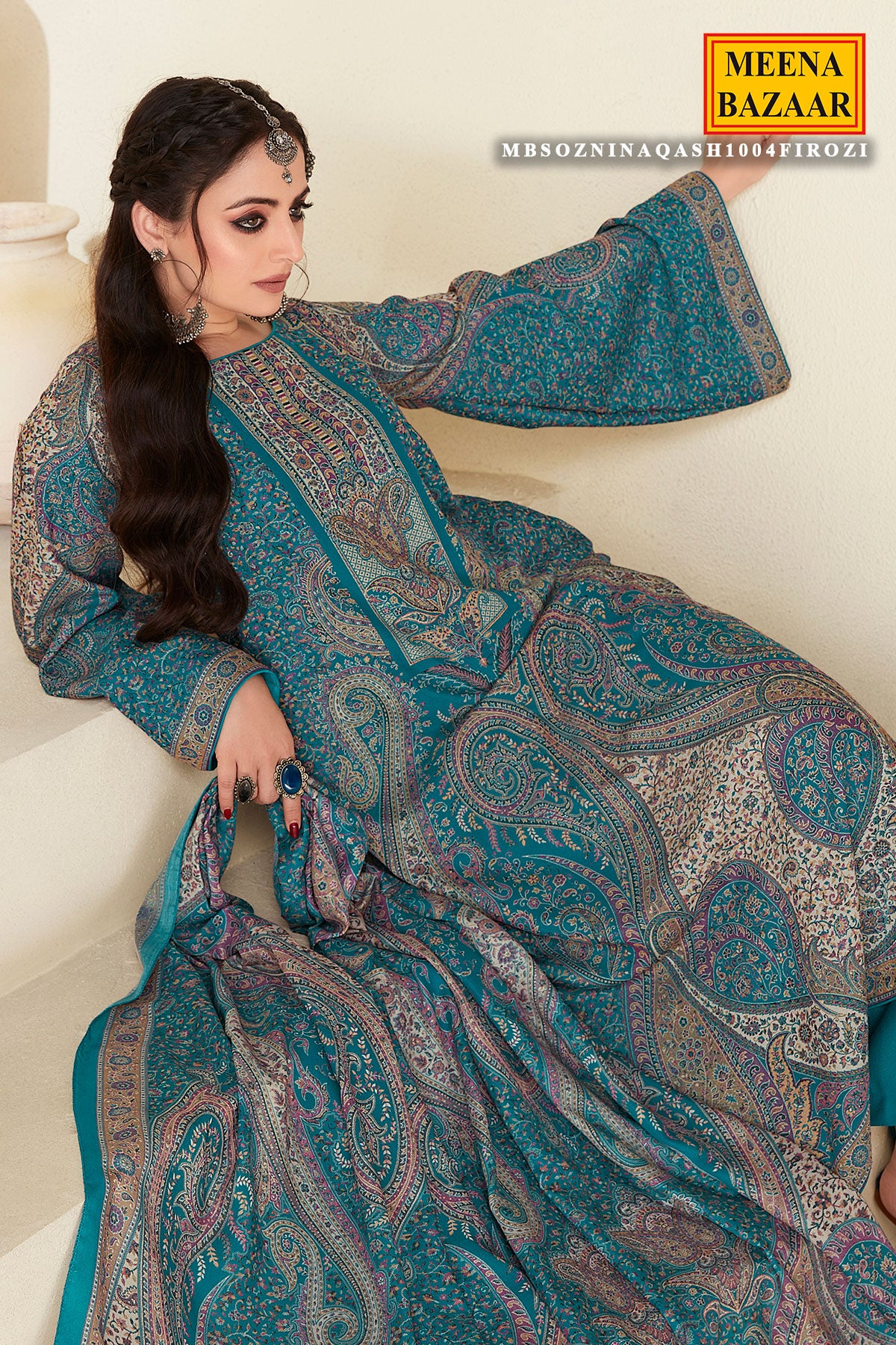 Firozi Woven Pashmina Silk Suit Set