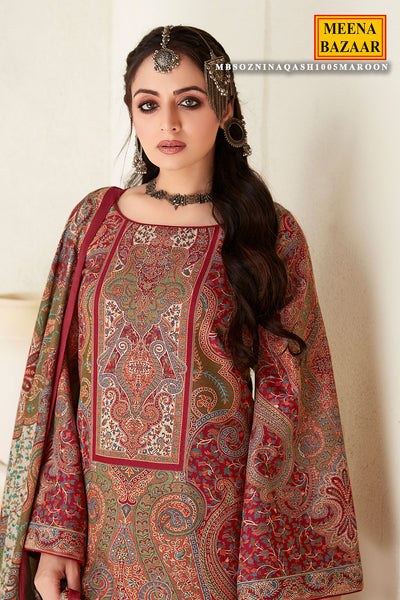 Maroon Woven Pashmina Silk Suit Set