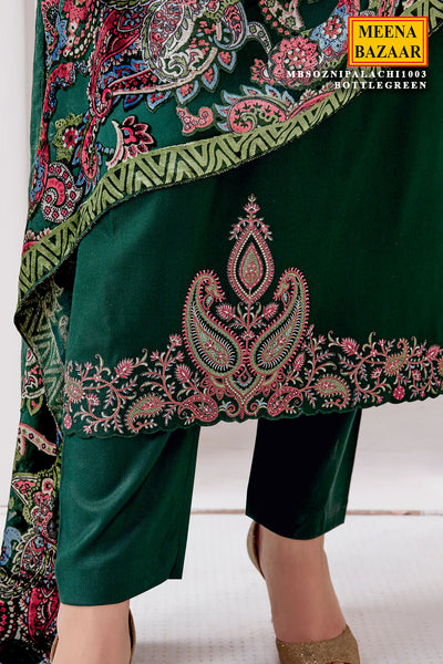 Bottle Green Modal Wool Resham Thread Embroidered Suit Set