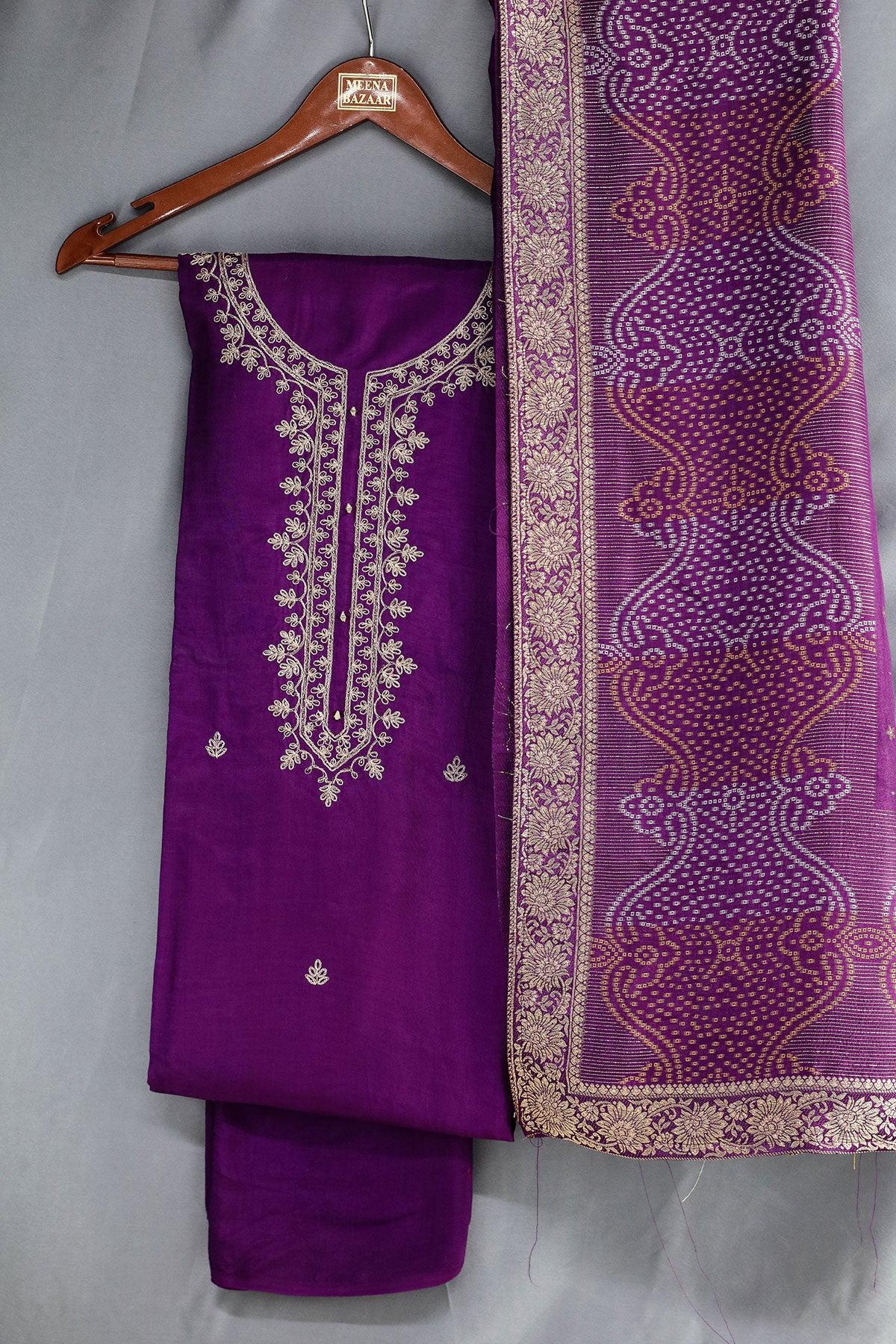 Purple Silk Zari Sequin Embroidered Unstitched Suit Set