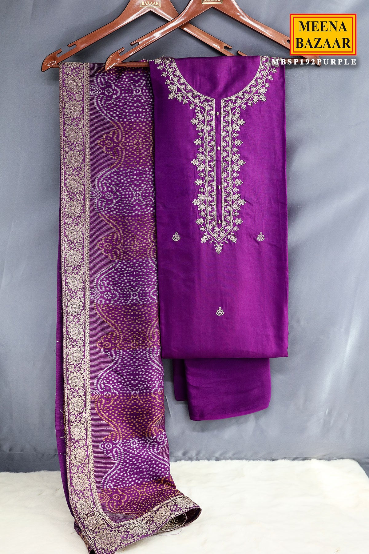 Purple Silk Zari Sequin Embroidered Unstitched Suit Set