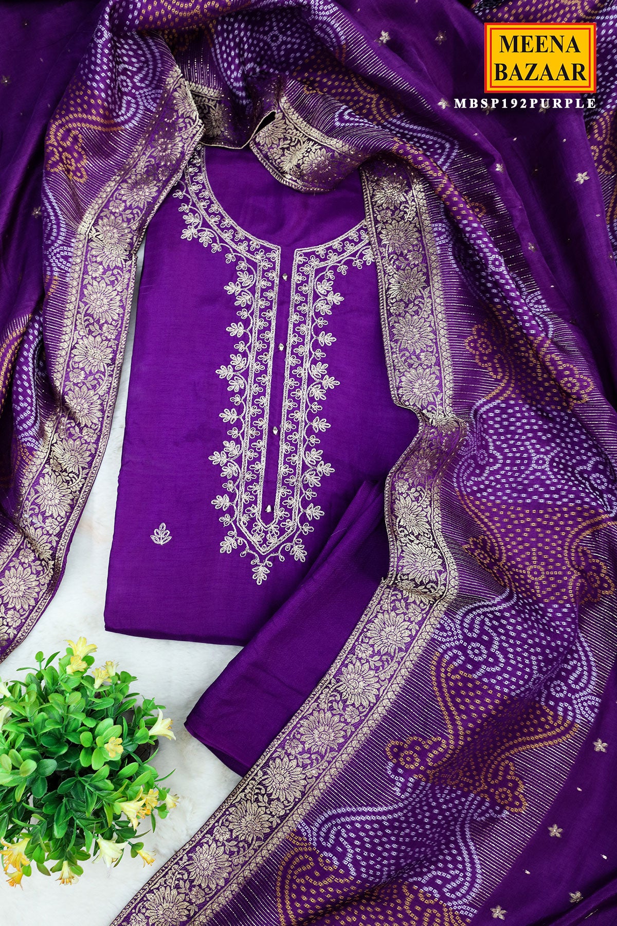 Purple Silk Zari Sequin Embroidered Unstitched Suit Set