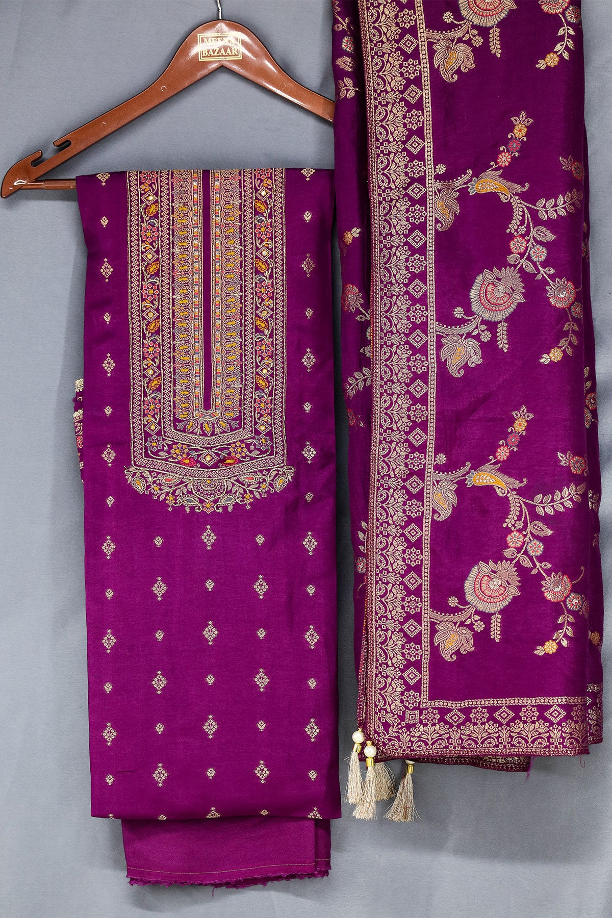 Purple Silk Zari Cut-Dana Embroidered Suit Set