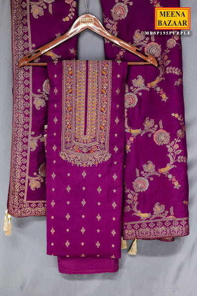 Purple Silk Zari Cut-Dana Embroidered Suit Set