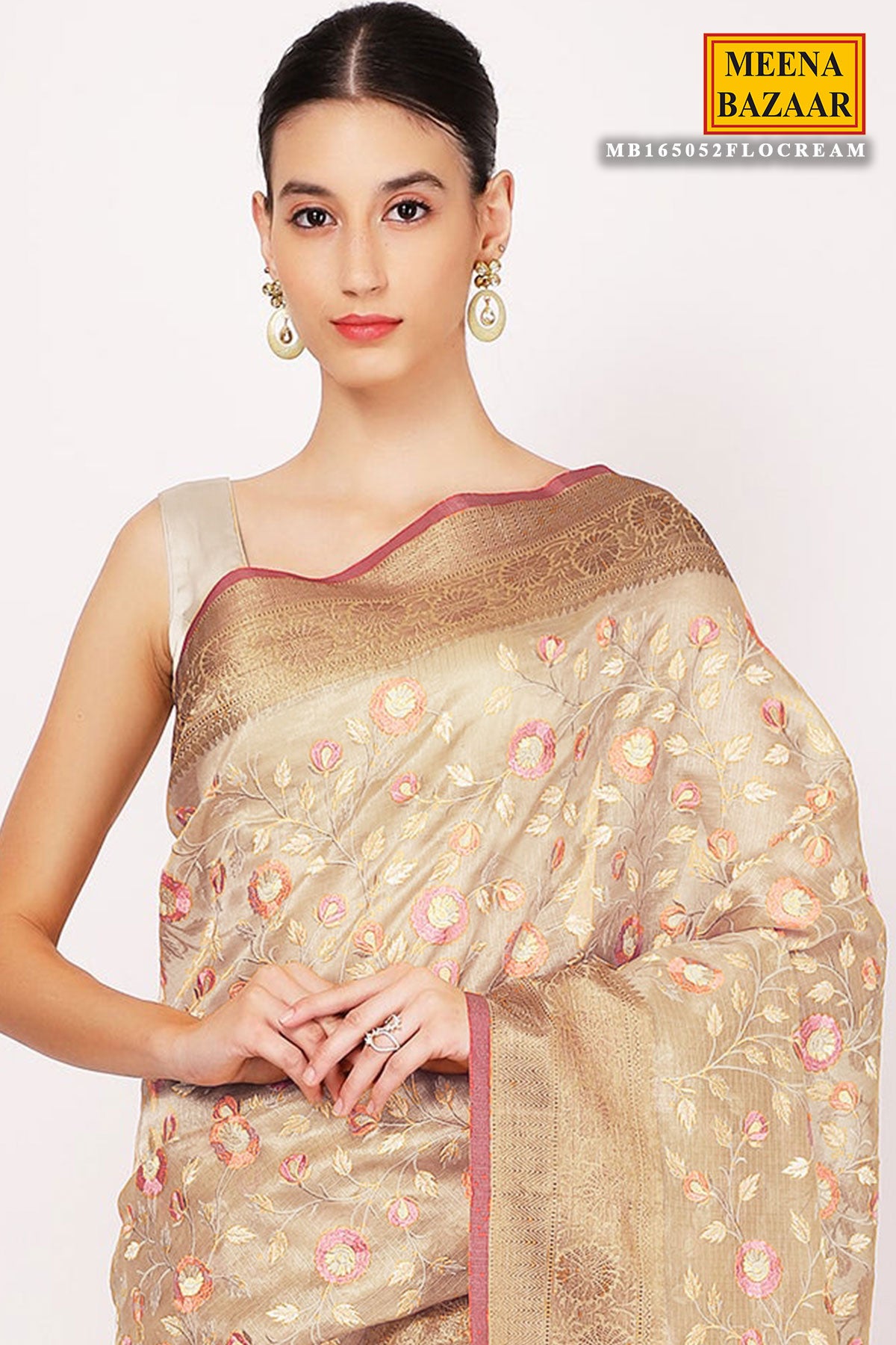 Tussar Cotton Floral Thread Embroidered Saree