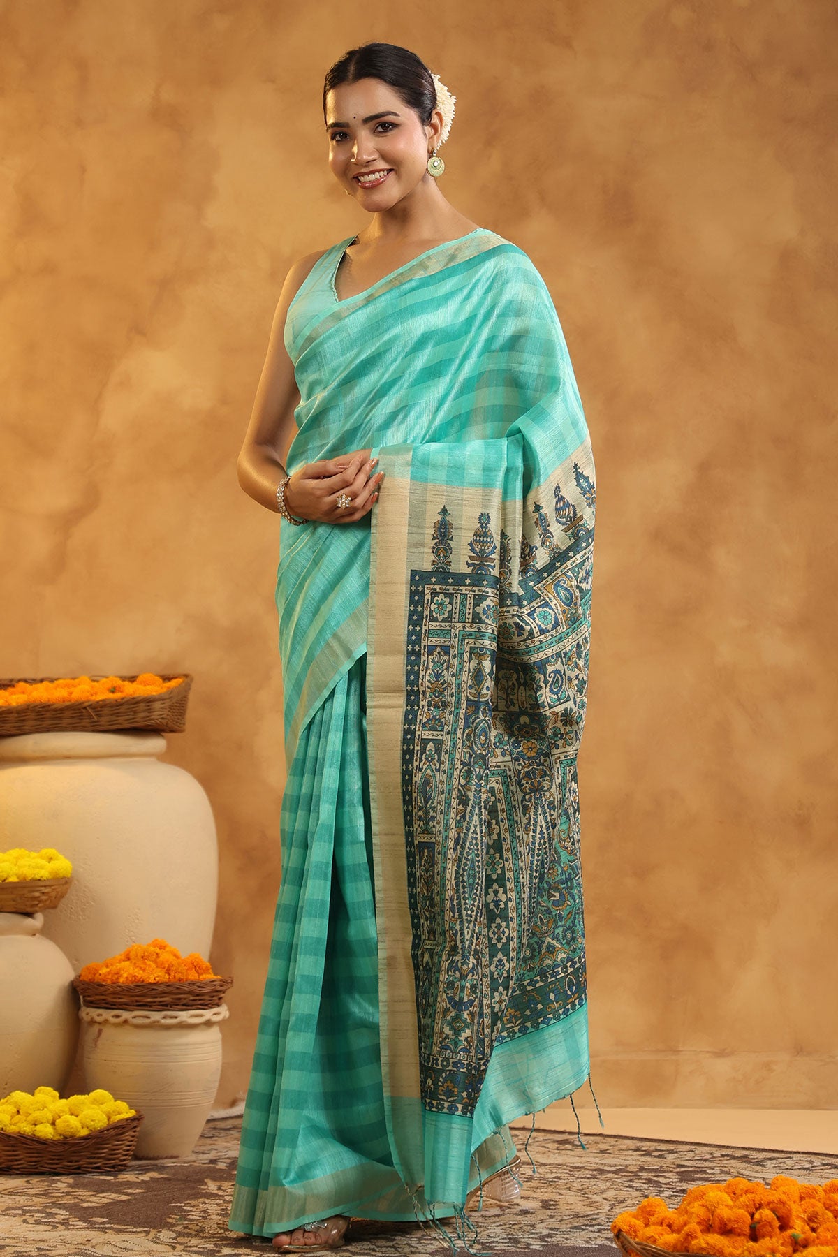 Rama Cotton SIlk Printed Saree