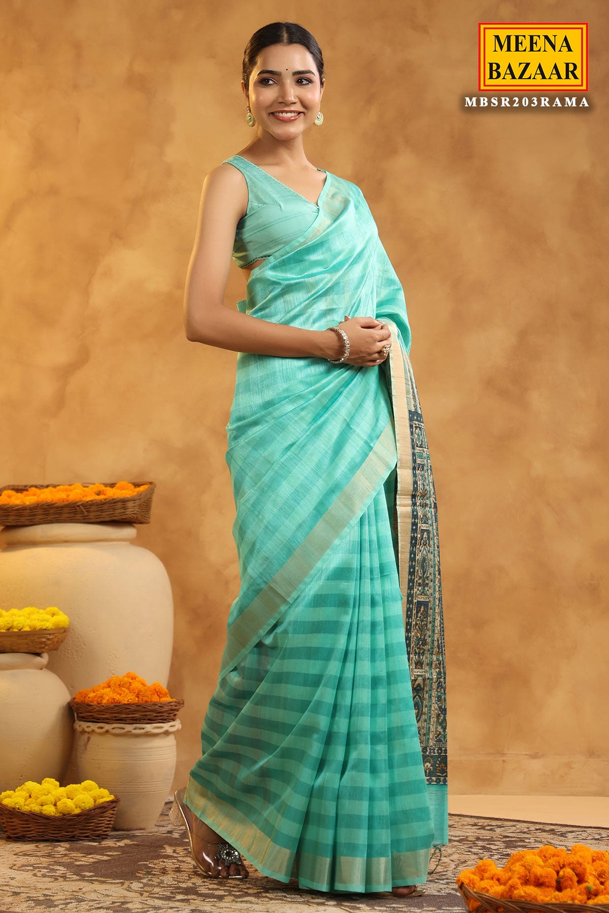 Rama Cotton SIlk Printed Saree