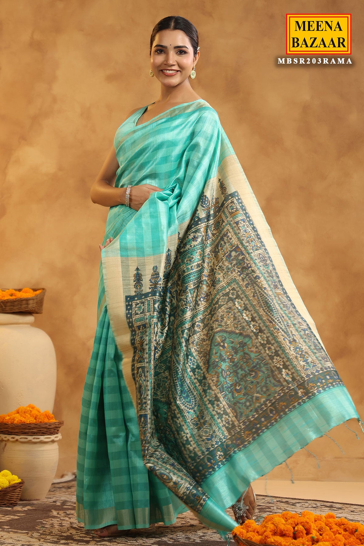 Rama Cotton SIlk Printed Saree