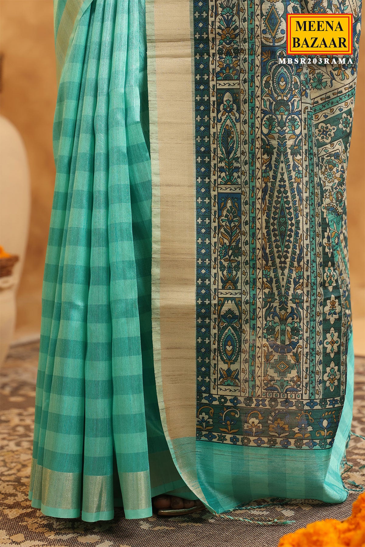 Rama Cotton SIlk Printed Saree