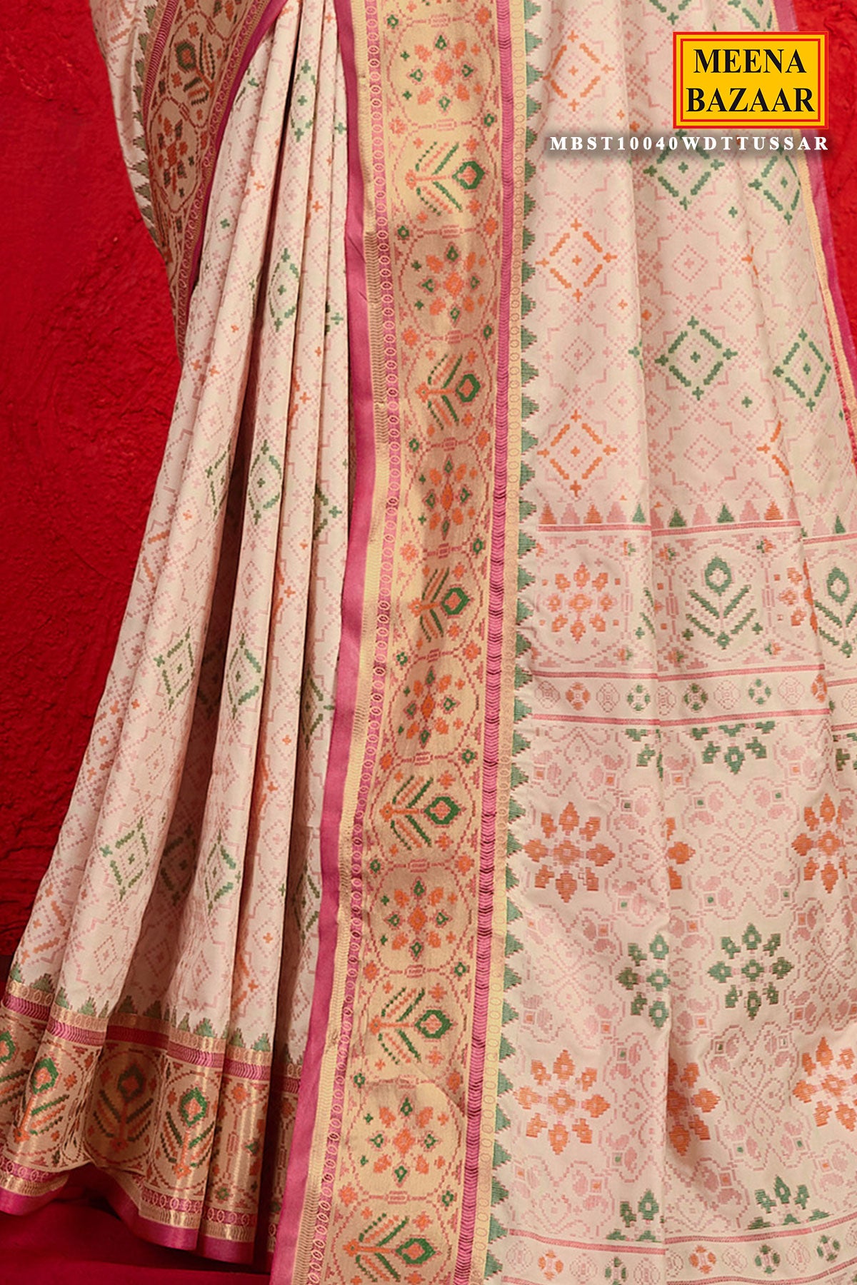 Cream Silk Blend Multi Colored Zari Woven Saree