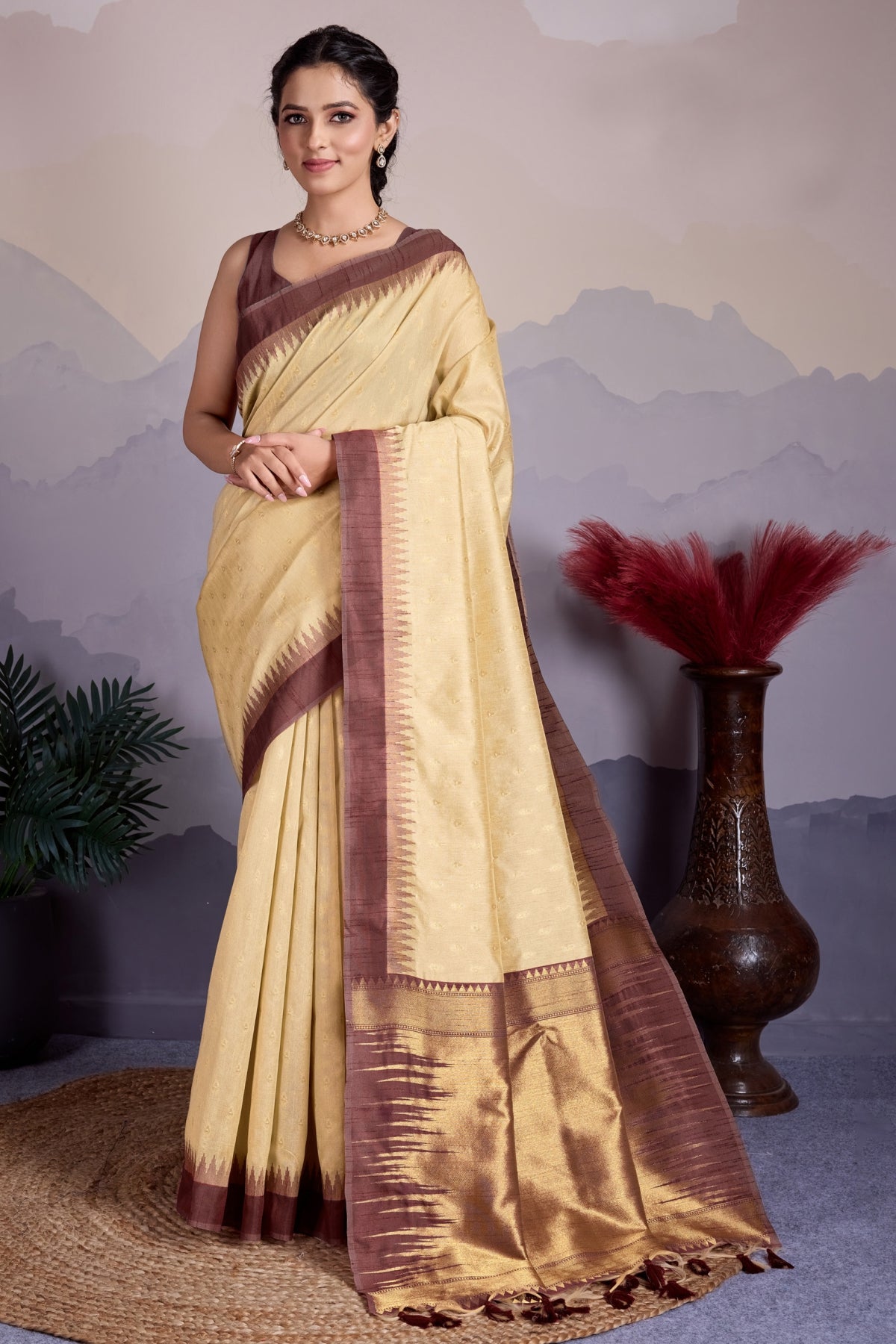 Tussar Organza Saree With Zari Woven Motifs Print