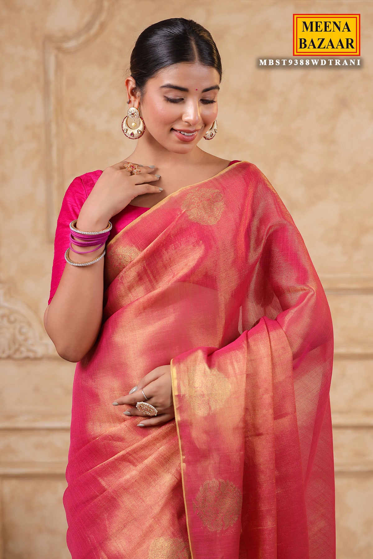 Rani Cotton Organza Zari Weaving Saree