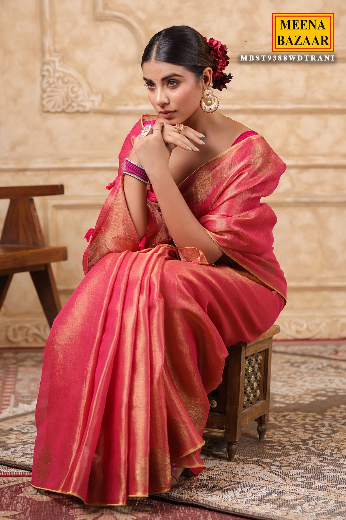 Rani Cotton Organza Zari Weaving Saree