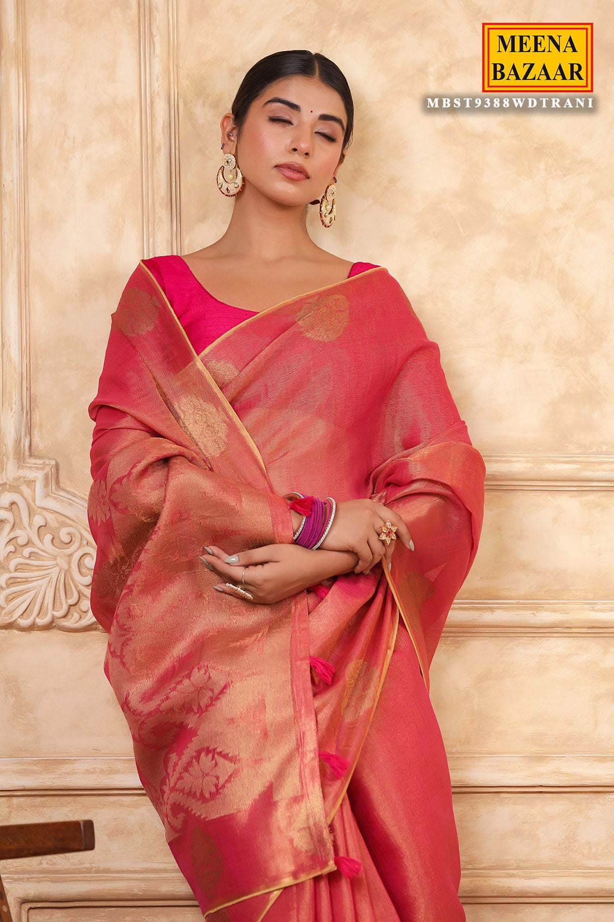 Rani Cotton Organza Zari Weaving Saree