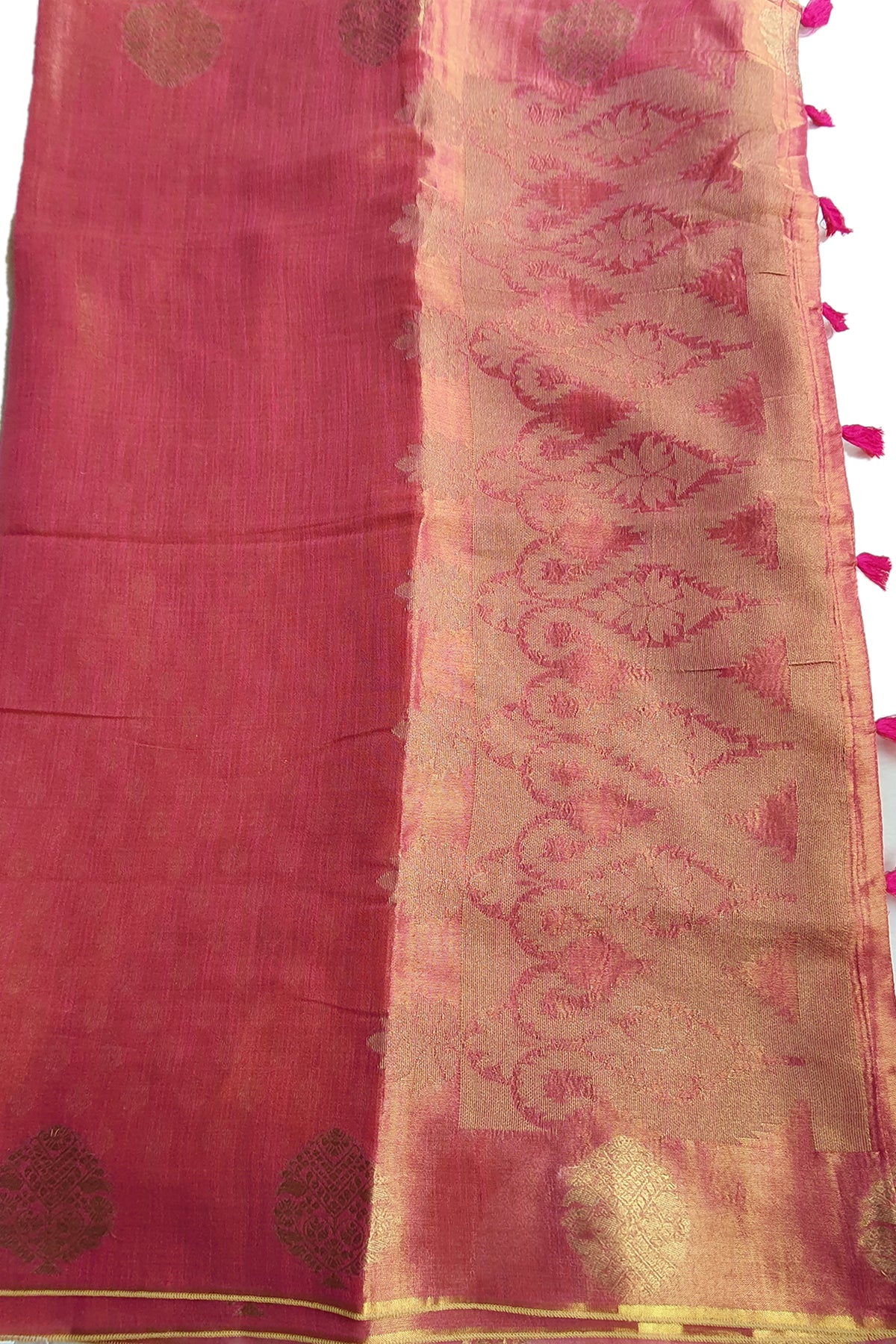 Rani Cotton Organza Zari Weaving Saree