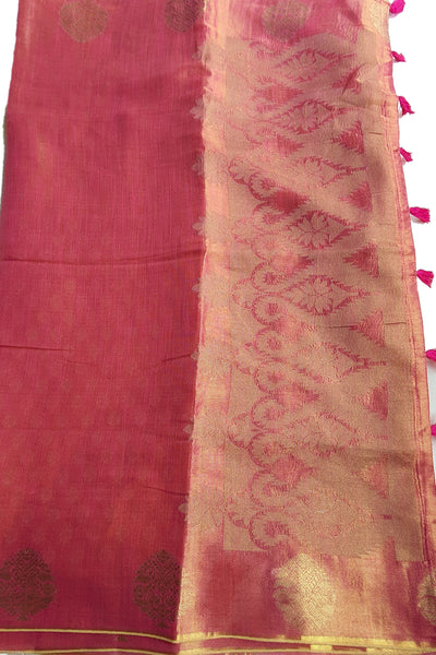 Rani Cotton Organza Zari Weaving Saree