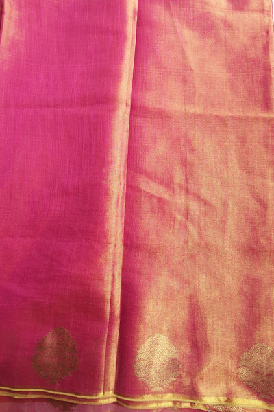 Rani Cotton Organza Zari Weaving Saree