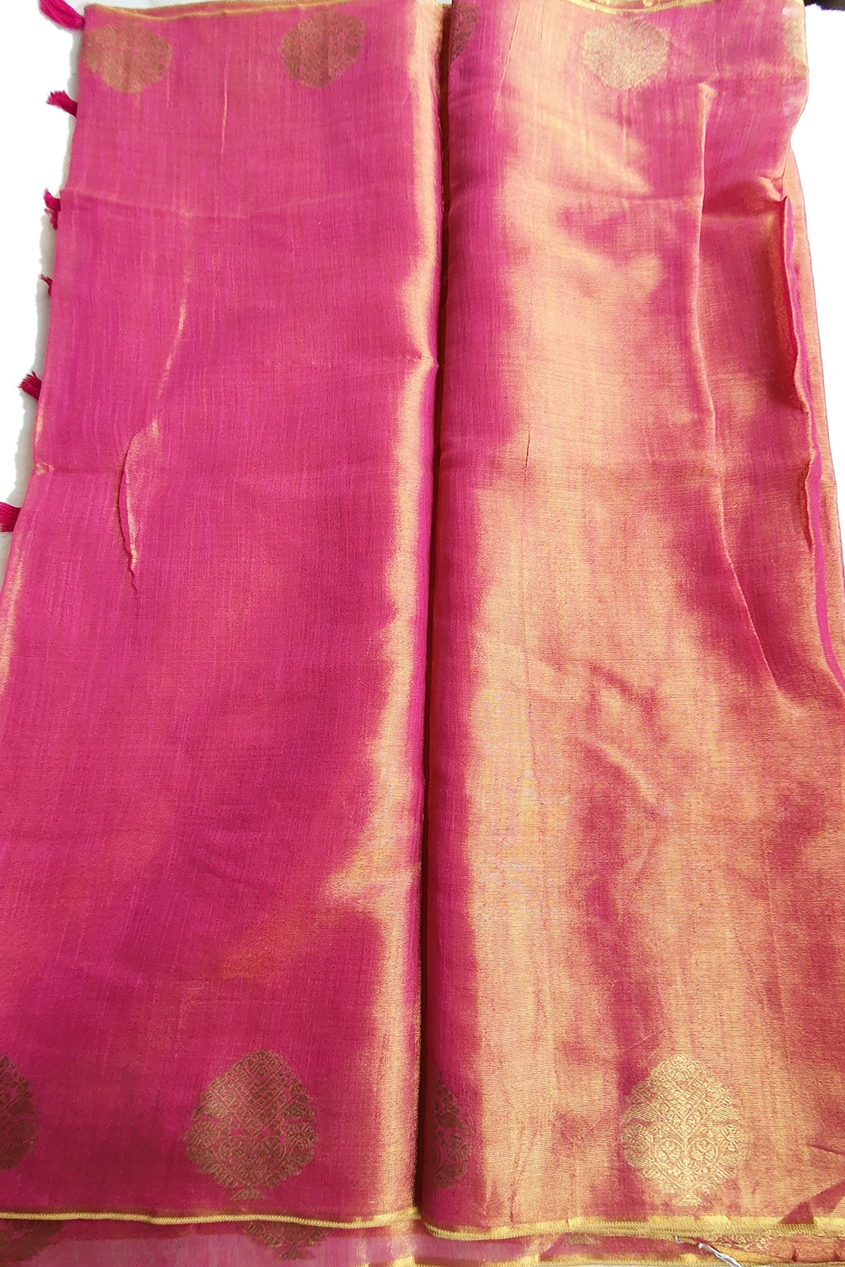 Rani Cotton Organza Zari Weaving Saree