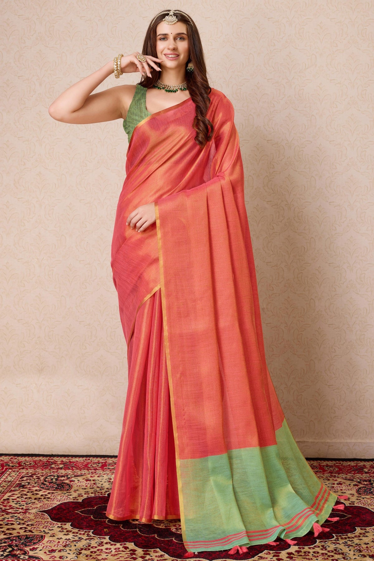 Gajari Organza Woven Saree With Tassels